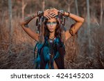 indian woman portrait outdoors. Background with free text space