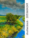 Sunny Landscape Painting With...