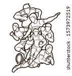 rugby players cartoon sport... | Shutterstock .eps vector #1573972519