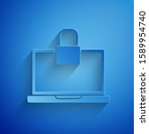 paper cut laptop and lock icon... | Shutterstock . vector #1589954740