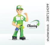 cleaning service man with green ... | Shutterstock .eps vector #2087114299