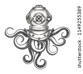 diver helmet with octopus... | Shutterstock .eps vector #1149255389