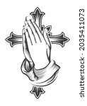 tattoo of praying hands against ... | Shutterstock .eps vector #2035411073