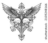 tattoo of cross with wings and... | Shutterstock .eps vector #2105248166