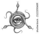 tattoo of all seeing eye inside ... | Shutterstock .eps vector #2122350689