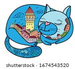 cute cat  to sleep to see sweet ... | Shutterstock .eps vector #1674543520