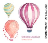 Watercolor Hot Air Balloon Set. ...