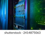 Small photo of Rack Servers and Supercomputers, Modern Telecommunications, Artificial Intelligence, Supercomputer Technology. Powerful supercomputer. Cloud Computing Server Room. Network of servers at a data center.