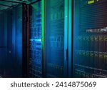 Small photo of Rack Servers and Supercomputers, Modern Telecommunications, Artificial Intelligence, Supercomputer Technology. Powerful supercomputer. Cloud Computing Server Room. Network of servers at a data center.