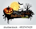 halloween party greeting card.... | Shutterstock .eps vector #493747429