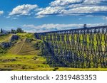 Small photo of A close up to the Lethbridge Viaduct, commonly known as the High Level Bridge in Lethbridge, Alberta, Canada.
