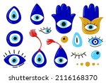 cartoon evil eyes. blue evil... | Shutterstock .eps vector #2116168370