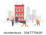 people shoveling snow. colorful ... | Shutterstock .eps vector #2067770630