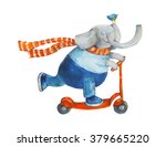 elephant on scooter with bird... | Shutterstock . vector #379665220