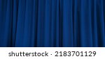Small photo of close up view of dark blue curtain in thin and thick vertical folds made of black out sackcloth fabric, panoramic view of drapery use as background. abstract theatre backgrounds and wallpapers.