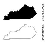 Kentucky State US Blank Map Vector Black Solid Color and Outline Isolated On White Background