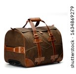 Small photo of dark brown canvas duffle bag isolated
