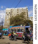 Small photo of A view of Jilani mobile market from busy road side . Karachi Pakistan - Jan 2020