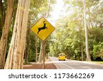 Deer Crossing Warning Sign In...