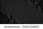 Small photo of Black silk satin surface. Dark elegant background with space for design. Text or product. Table top view. Flat lay. Template. Empty. Creases in fabric. Folds.