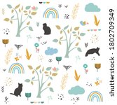 Cats Vector And Spring Pattern