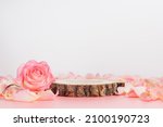 Wooden Podium With Pink Rose...