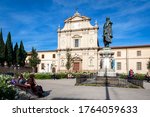 Small photo of Florence, Italy - October 2019: Monument to General Manfredo Fanti, leader in battles for Italian independence, situated in front of San Marco Church at Piazza San Marco in central Florence, Italy