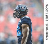 Small photo of Toronto, Canada - July 6, 2019: Toronto Argonauts Defensive end Freddi Bishop (56) warms up before the Canadian Football League game between Toronto Argonauts and BC Lions at BMO Field in Toronto, ON