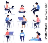 set of people using laptops and ... | Shutterstock .eps vector #1697637430