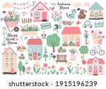 small houses  garden flowers... | Shutterstock .eps vector #1915196239
