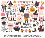cute halloween set with a witch ... | Shutterstock .eps vector #2040529310