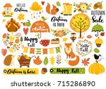 autumn set  hand drawn elements ... | Shutterstock .eps vector #715286890