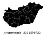 Hungary map with administrative districts. Vector illustration.