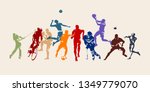 Sports, set of athletes of various sports disciplines. Isolated vector silhouettes. Run, soccer, hockey, volleyball, basketball, rugby, baseball, american football, cycling, golf