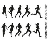 Set Of Silhouettes Of Running...