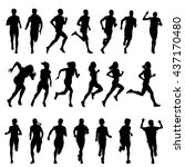 Set Of Silhouettes Of Running...