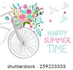 Watercolor Flowers And Bicycle...