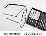 Precision screwdriver repair tool kit set with glasses, spectacles  on white background