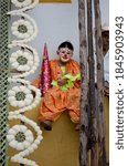 Small photo of XICO, VERACRUZ, MEXICO- JULY 20, 2013: Portrait of a child with traditional costume during the festivities of Santa Maria Magdalena in Xico, Veracruz, Mexico