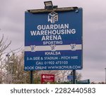 Small photo of Willenhall, United Kingdom, 26th. March, 2023: Guardian Warehousing Arena Sign, home of Sporting Khalsa Football Club.