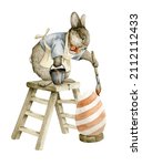 Cute Bunny Is Painting An...