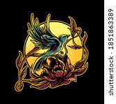 humming bird and rose... | Shutterstock .eps vector #1851863389