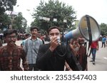 Small photo of Dhaka, Bangladesh. August 27, 2023. Students of seven colleges affiliated to Dhaka University blockaded Nilkhet intersection with one-point demand. During the agitation, many students fell ill and the