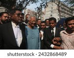 Small photo of Dhaka Bangladesh03march2024,Bangladeshi Nobel peace laureate Muhammad Yunus (C) addresses the media at the Metropolitan Sessions Judge Court in Dhaka .
