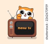 Cat With Old Television Waving...