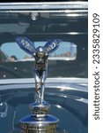 Small photo of Barry Island, Vale of Glam, Wales - June 11 2023: Close-up of the chrome grill and branding of a Rolls-Royce in a vintage car exhibition. The brand still symbolises luxurious and affluence.