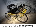 Small photo of Las Vegas, United States - October 12 2022 - Detail of 1900 Smith Runabout car in black and yellow color