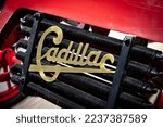 Small photo of Las Vegas, United States - October 12 2022 - Detail of the historic car Cadillac Model A Runabout from 1903 in red color