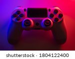 Game controller with blue and red lights - Selective Focus