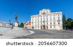Small photo of Prague, Czech republic - 08 14 2021: Archbishops Palace on Hradcany Square and Statue of Tomas Garrigue Masaryk, Prague Castle